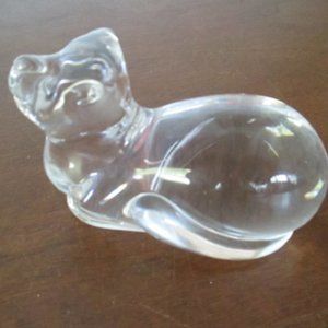 Crystal Cat Paperweight Vintage Atlantis Solid Glass Figurine